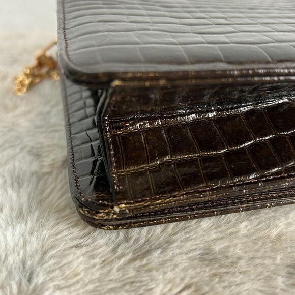 Bienen-Davis Vintage Brown Croc Embossed Leather Purse Gold Hardware Iconic - Picture 4 of 15